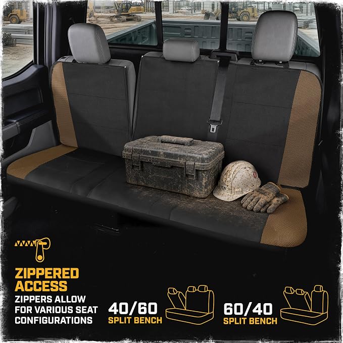 CAT MeshFlex Seat Covers Full Set for Full-Size Pickup Trucks Only - Beige | Front Bucket Seat Covers & 60/40 Split Rear Bench Protector – Interior Accessories For F-150, Silverado, Ram, Sierra & Tundra