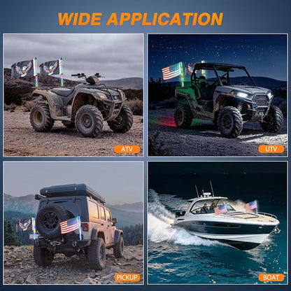 Nilight LED Whip Light 2PC 3FT Spiral RGB Antenna Whips with Spring Base, App/Remote Control DIY Chasing Patterns Brake & Reverse Turn Signal Lights for Side by Side ATV UTV RZR Can-Am Buggy Jeep