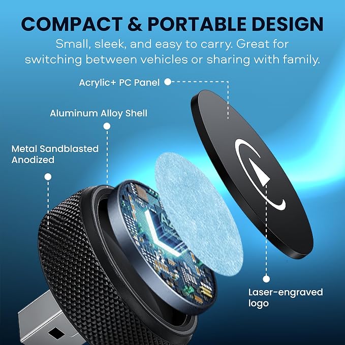 Wireless CarPlay & Android Auto Adapter – 2026 Circle Edition | Converts Wired to Wireless, Plug & Play Dongle, Fast Auto-Connect for iPhone iOS 10+ & Android 11+