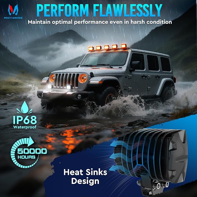 MICTUNING K1 LED Light Pods with Amber DRL 4 Inch, 36W Spot Off Road Lights Super Bright Driving Fog Light 1800LM IP68 Waterproof with Wire Harness for Trucks Motorcycle ATV UTV SUV Car Boat, Pair
