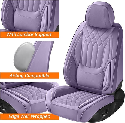 Purple Car Seat Covers Front Seats, Luxury Leather Purple Seat Covers with Lumbar Support, Waterproof Car Front Seat Protector Universal Fit for Most Cars Trucks Pick-ups SUVs