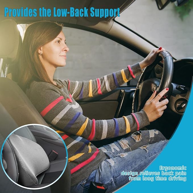 2 in 1 Car Seat Cushion Lumbar Pillow - Comfort Memory Foam Seat Cushion for Driving, Office - Sciatica-Back Pain Relief, Car Cushion for Car, Truck, Office, Wheelchair (Grey)