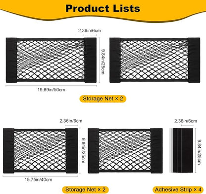 PIFOOG 4Pcs Universal Car Storage Net Pockets Stretchable Automotive Mesh Pouch Nets Bag Organizer Stickers Netting for Auto SUV Trunk Back Seat RV Camper