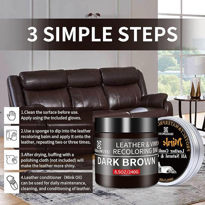SHADAIWUYU 8.5oz Leather Recoloring Balm with 100ml Mink Oil,Dark Brown Leather Repair kit for Furniture and Car Interior,Leather Couch Scratch Repair,Leather Dye Paint,Mink Oil for Leather
