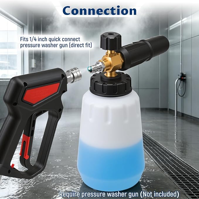 Lichamp Foam Cannon for Pressure Washer, 1000ml Wide Mouth Snow Foam Lance, 1/4 Inch Quick Connector, Adjustable Foam Thickness & Spray Width, Brass Head & Stainless Steel for Car, Driveway, Patio