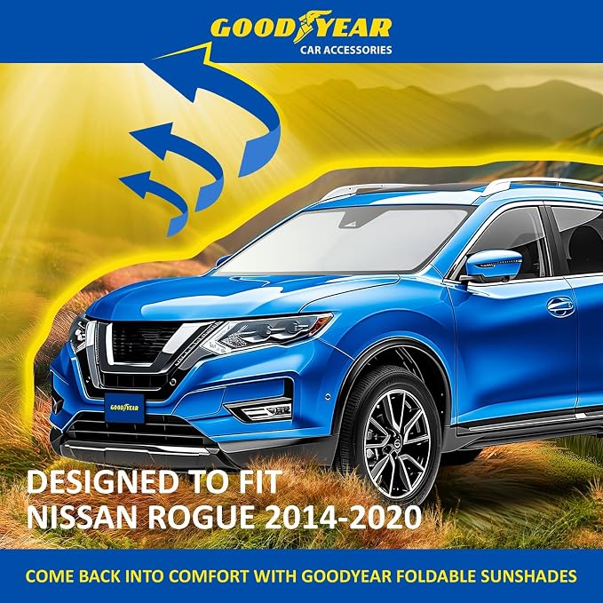 Goodyear Foldable Windshield Sunshade for Nissan Rogue 2014-2020, Car Accessories, Sunshade Cover, Sun Shade Car Windshield, Window Sun Blocker - GY008299
