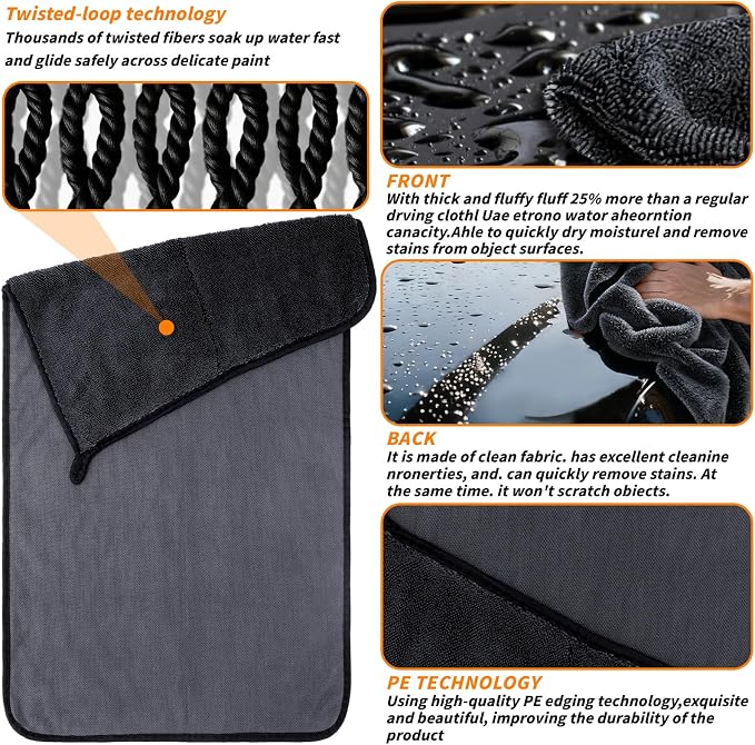 8 PCS Microfiber Towels for Cars 36x24 Inch Microfiber Cleaning Cloths Bulk Soft Car Detailng Towel Cloths 600 GSM Detailing Buffing Quick Drying Towel Polishing Waxing Auto Detailing Towel Cloth
