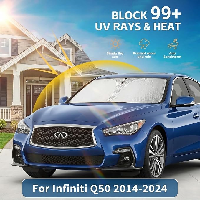 for Infiniti Q50 Windshield Sun Shade 2014-2024 Sunshade Front Window Shade Custom Fit Q50 Accessories Sun Visor Foldable Shade Blocks UV Rays Accessories