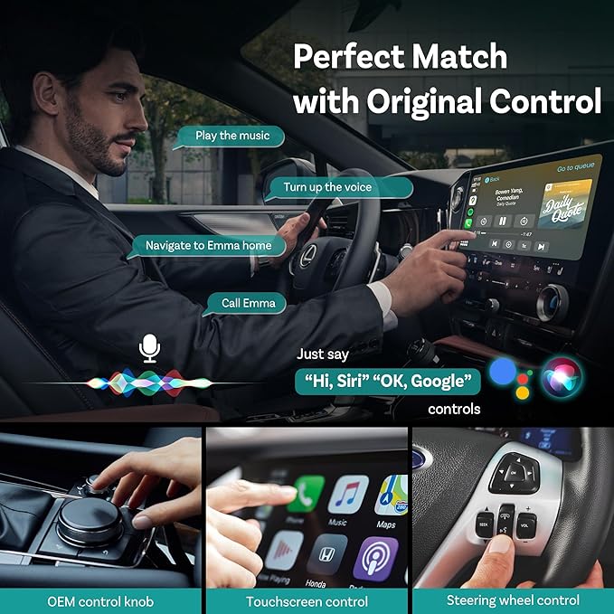 OTTOCAST Mini 2025 Wireless CarPlay & Android Auto 2-in-1 Adapter, Fast Stable Connection, Plug & Play for iPhone & Android Devices (White)