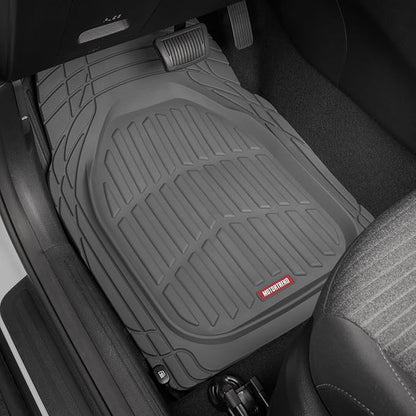 Motor Trend Original FlexTough Gray Rubber Car Floor Mats for 3 Row Vehicles, Front & Rear 2nd Row Deep Dish All Weather Automotive Heavy Duty Trim to Fit, Automotive Liners for Cars Truck Van SUV