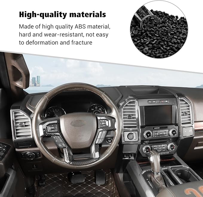 Voodonala for F-150 2015-2020 Center Console Interior Trim Cover Kits Compatible with Ford F150 2015-2020(Carbon Fiber Black,8Pcs/Set)