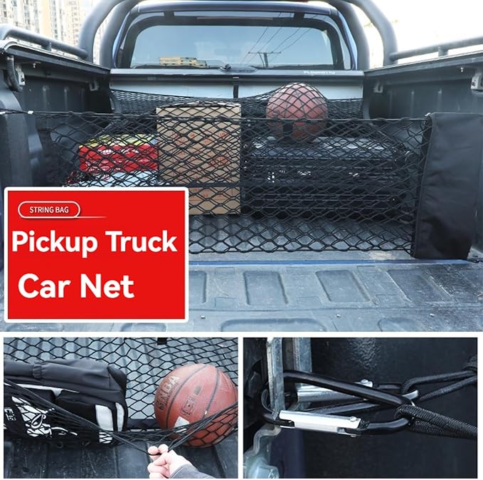for Ford Maverick Envelope Style Truck Bed Cargo Net - Fits 2013-2024 2025 2026 Maverick Accessories Cargo Net for Pickup Truck Bed - Heavy Duty Carabiners