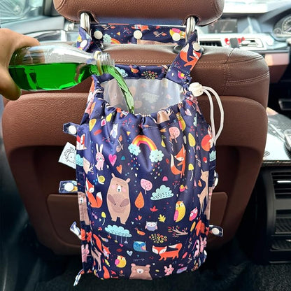 Leak-Proof Waterproof Car Trash Bag Foldable Multipurpose Trash bin Container Storage Cute Grocery Organizer Bag for Automotive Front or Back Seat in Cars SUVs and Trucks (Jungle Animals)