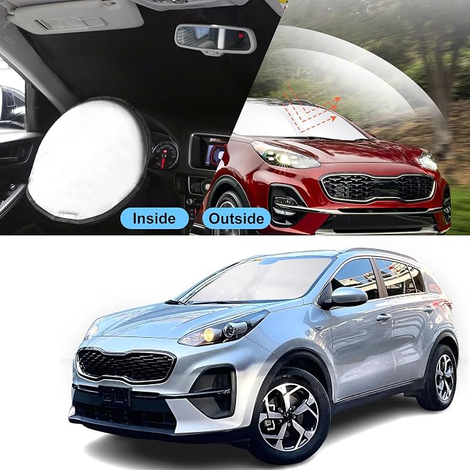 TINGLU Sun Shade for Kia Sportage 2018-2022 Accessories Windshield Sun Shade Window Shade UV Rays Protection Sun Visor Cover with Steering Wheel Sunshade Storage Bag