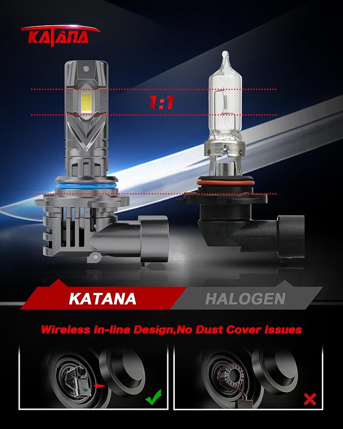 KATANA Upgraded 9012 Light Bulbs, 18000LM 6500K Xenon White Super Bright Mini Size with Cooling Fan, HIR2 Canbus Ready Fog Light , Pack of 2