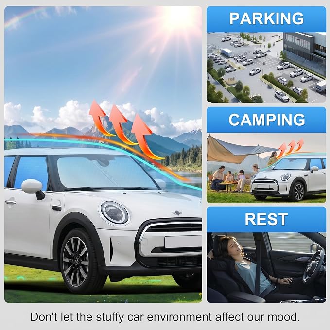 Windshield Sun Shade Sunshade for BMW Mini Cooper 2015-2026 | Custom Fit Windshield Cover, Blocks UV Rays, Double-Layer Heat Shield, Durable Frame, Easy Fold & Storage