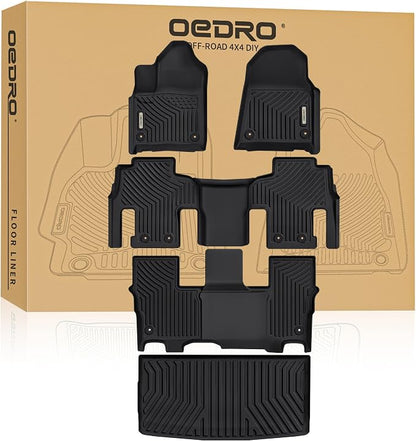 OEDRO Floor Mats and Cargo Liner Fit for 2022-2025 Jeep Wagoneer 8 Seater, TPE All Weather Custom Fit Floor Liners for Wagoneer Accessories, 1st & 2nd & 3rd Row and Cargo Mat Car Mats Full Set, Black
