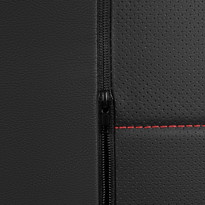 CAR PASS Leather Back Seat Cover,Piping Waterproof Bench Seat Cover, Rear Seat Cover Universal Fit for Cars Sedans SUVs Truck 95% Automotive Interior Backseat Car Covers (Rear,Black and Red)