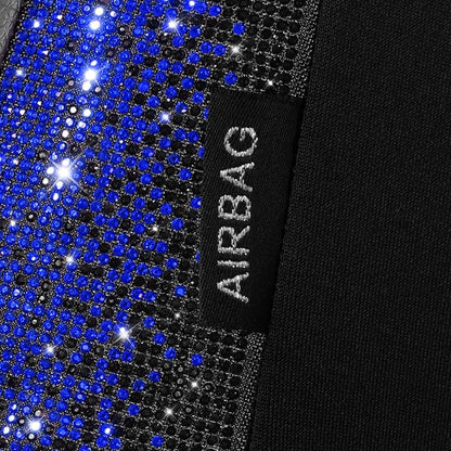 CAR PASS Bling Diamond Black Leather Car Seat Covers for 2 Front Interior Sets, Waterproof Shining Glitter Sparkly Crystal Universal Armrest Fit Automotive Truck SUV Cute Women Girl, Blue Rhinestone
