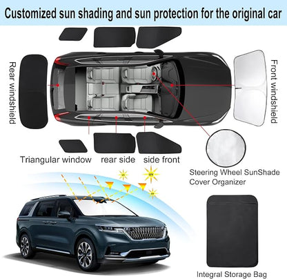 TINGLU Window Shades for Kia Carnival 2022-2026 8PCS Accessories Car Side Full Windows Rear Triangular Windshield Sun Shade Sun UV Rays & Privacy Protection for Camping,Napping,and Relaxing
