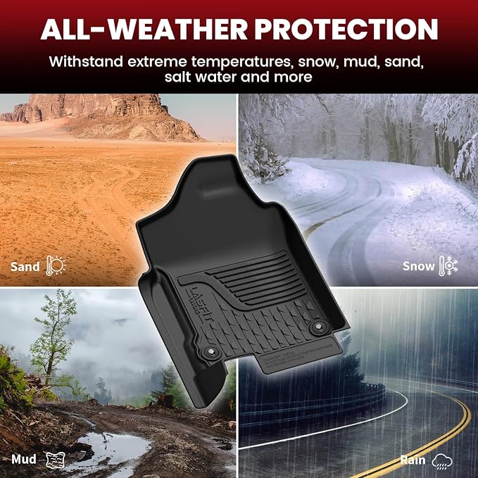 LASFIT Floor Mats for 2013-2018 Dodge Ram 1500 Quad Cab, 2019-2024 Dodge Ram 1500 Classic, Fit for Bucket Seat & Carpet Flooring, All Weather TPE Custom Fit Car Mats Floor Liners 1st & 2nd Row, Black