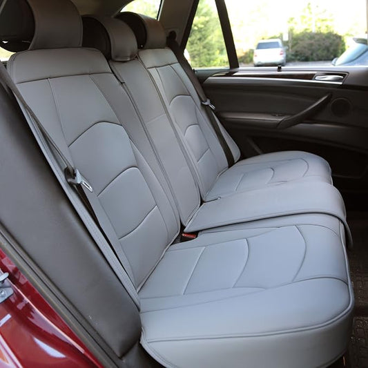 FH Group Car Seat Cover for Back Seat Solid Gray Faux Leather - Universal Fit, Rear Seat Covers for Cars with Rear Split Bench, Car Seat Cushions, Car Interior Accessories for SUV, Sedan, Van