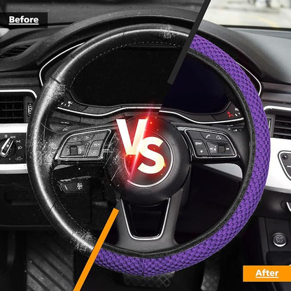 KAFEEK Elastic Stretch Steering Wheel Cover 15 Inch, Breathable Ice Silk Microfiber, Non-Slip Grip, Warm in Winter and Cool in Summer, Odorless, Car Accessories Fit Cars, SUVs, Purple