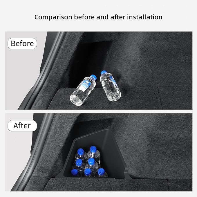 LUCKEASY Rear Trunk Storage Bins for Tesla Model Y Juniper 2025 2026 | Model Y Standard & Premium & Performance, Trunk Side Storage Box with Lids, Rear Cargo Garbage Bins, TPE, Accessories, Black