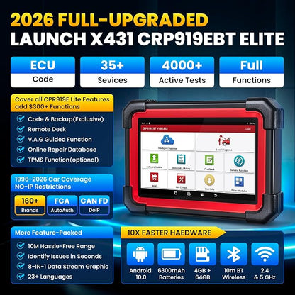 LAUNCH X431 CRP919EBT OBD2 Scanner, Advanced Wireless Bluetooth Bidirectional Scan Tool, ECU Code, CANFD/DOIP, FCA AutoAuth, 35+ Resets, VAG Guided, All Systems for All Vehicles, Upgraded of CRP919E