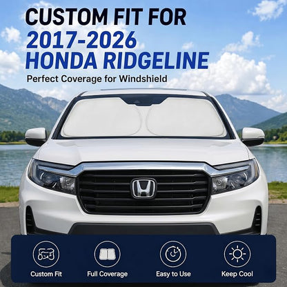 Custom Fit Windshield Sun Shade for Honda Ridgeline 2017-2026 | Custom Fit Windshield Cover, Blocks UV Rays, Double-Layer Heat Shield, Durable Frame, Easy Fold & Storage