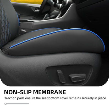 Lolcar Rav4 Seat Covers Custom Fit for Toyota Rav4 (for Hybrid) 2019-2025 LE,XLE,XLE Premium,Limited,Woodland Edition, Leather Truck Seat Cover Full Set for SUV,Faux Leather（Black with Blue Trim）