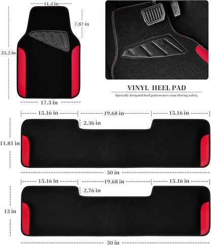 CAR PASS Waterproof Universal Faux Leather 3Row Car Floor Mats, Red Car Mats Fit for SUV,Vans,sedans, Trucks,Set of Vehicles Car Carpet with Driver Heel Pad and Anti-Slip Nibs Backing (Red 3Row)