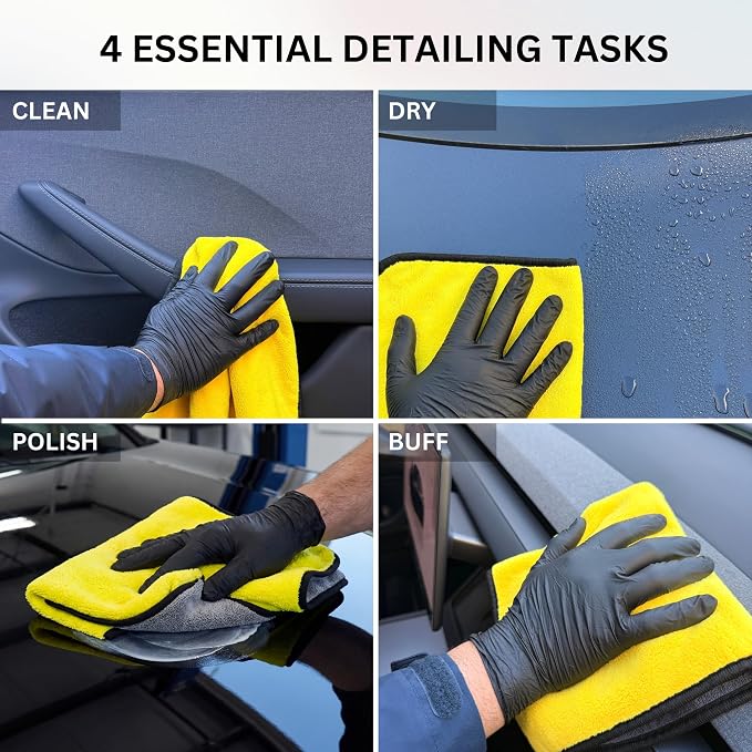 The Pro Stuff® Car Detailing Microfiber Towels - 600 GSM Thick Plush Auto Towels | Super Soft Dual-Sided for Cleaning, Washing, Buffing | Tagless, Scratch-Free, Lint Free Cloth (16"x16") (Pack of 12)