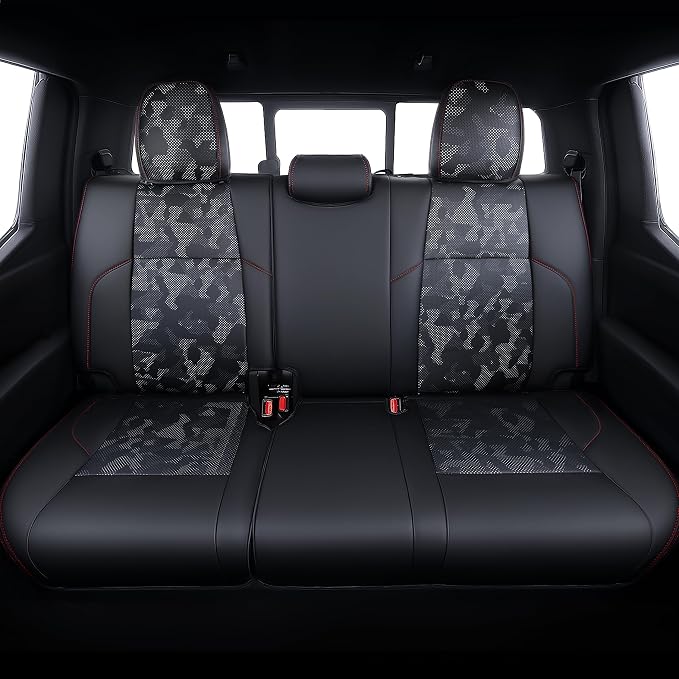 Carlimeki Leather Seat Covers Custom Fit for Tacoma Gen 4th (2024-2026) Double Cab, for SR, SR5, TRD PreRunner, TRD Sport, TRD Off-Road, Limited, Trailhunter - Armrest Covers Included - Fully Covered