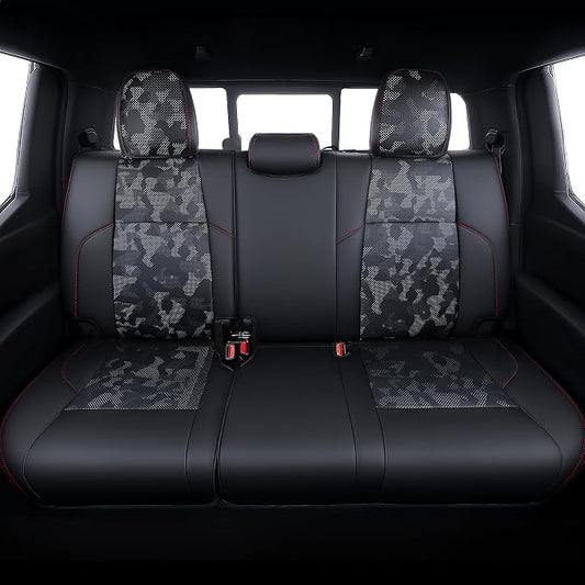 Carlimeki Leather Seat Covers Custom Fit for Tacoma Gen 4th (2024-2026) Double Cab, for SR, SR5, TRD PreRunner, TRD Sport, TRD Off-Road, Limited, Trailhunter - Armrest Covers Included - Fully Covered