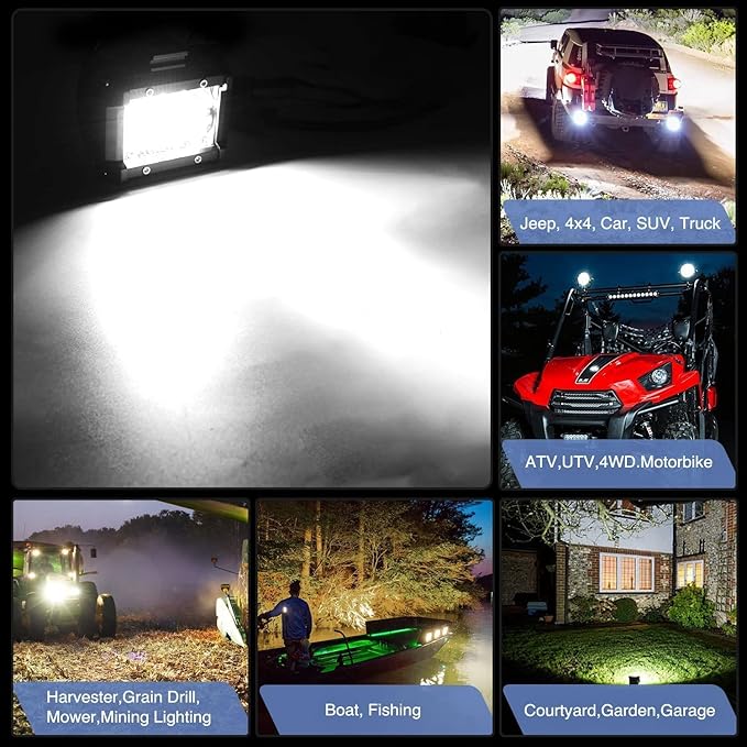Nilight 2PC 4Inch Triple Row Lights 60W Flood Spot Combo 6000LM Bar Driving Boat Led Off Road Trucks with 12V On/Off 5 Pin Rocker Switch Power 16AWG Wiring Harness Kit-2 Leads