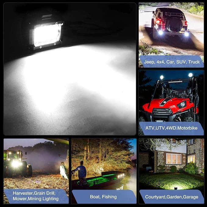 Nilight 2Pcs 4Inch LED Pods Bar Triple Row 60W Flood Spot Combo 6000LM Driving Off Road with 2007-2017 Wrangler JK/JKU 2DR 4DR A-Pillar Windshield Hinge Mounting Brackets Wiring Harness Kit