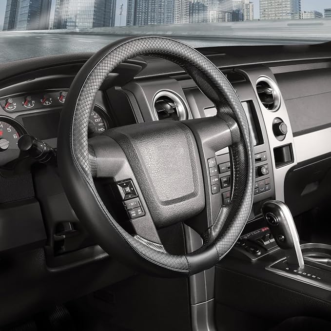 SEG Direct Steering Wheel Cover 15.5-16 inch (39.5-41 cm) Large Size, Microfiber Leather, Non-Slip Comfortable Grip, Fits Cars Trucks SUVs F-150 Tundra Range Rover, Black