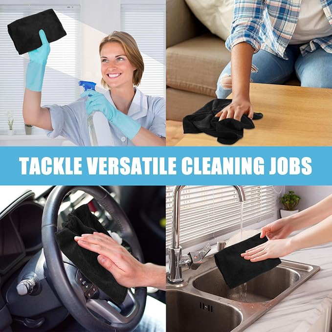 Nuenen Microfiber Cleaning Cloths for Cars 16 x 16 Inch Ultra Absorbent Car Towels Drying Reusable Cleaning Supplies House Kitchen Window Microfiber Towel(Black,60 Pcs)