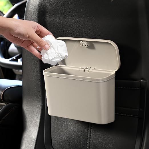 Car Trash Can, Waterproof Multi Functional Auto Trash Bin for Door/Console/Seat Back,Leak-Proof Trash Can for Car, Truck, SUV - Essential Car Accessories for Organization (beige2)