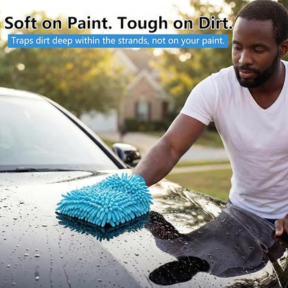Car Wash Mitt,Detailing Ultra-Soft Chenille Microfiber Auto Gloves,Scratch-Free&Lint-Free,Safe for Trucks,SUVs, RVs&More