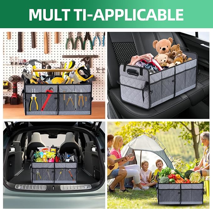 AOPHY Car Trunk Organizer, 75L Large Capacity Waterproof Auto Storage with Non-Slip Bottom Strips, Collapsible Cargo Organizer for Suv, Truck, Sedan, Portable Car Accessories for Women Men(Grey)