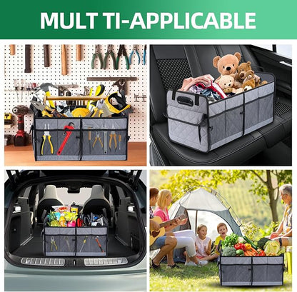 AOPHY Car Trunk Organizer, 75L Large Capacity Waterproof Auto Storage with Non-Slip Bottom Strips, Collapsible Cargo Organizer for Suv, Truck, Sedan, Portable Car Accessories for Women Men(Grey)