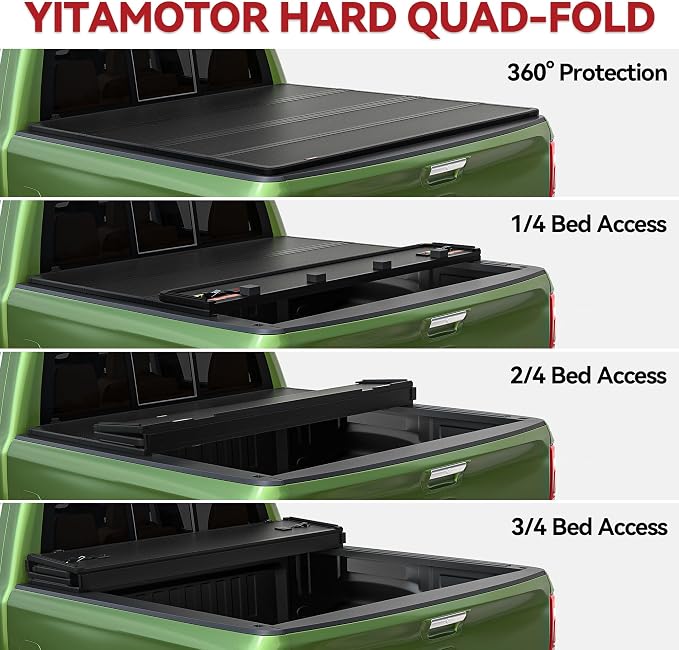 YITAMOTOR Quad Fold Hard Truck Tonneau Cover Fits for Dodge Ram 1500 2009-2024 (19-24 Classic ONLY) with 5.7ft Bed w/o Rambox, Heavy-Duty Aluminum Alloy Bed Cover