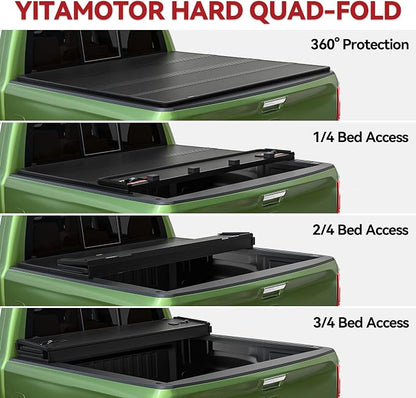 YITAMOTOR Quad Fold Hard Truck Tonneau Cover Fits for Dodge Ram 1500 2009-2024 (19-24 Classic ONLY) with 5.7ft Bed w/o Rambox, Heavy-Duty Aluminum Alloy Bed Cover