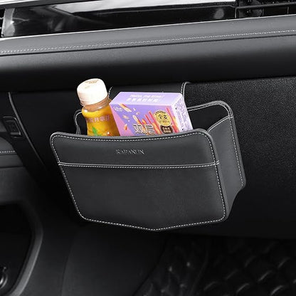 Car Trash Can Small Leather Vehicle Trash Bin Car Dustbin Garbage Organizer Holder with Trash Bag Foldable Mini Cars Storage Bag Container for Auto SUV Van Trucks (Black,Glovebox Hanging)