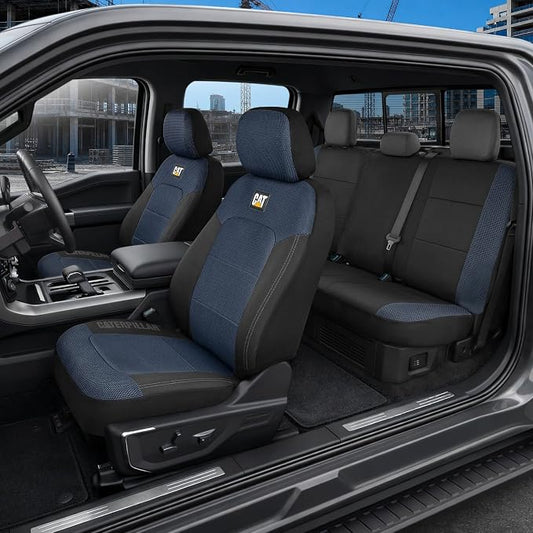 CAT MeshFlex Seat Covers Full Set for Full-Size Pickup Trucks Only - Blue | Front Bucket Seat Covers & 60/40 Split Rear Bench Protector – Interior Accessories For F-150, Silverado, Ram, Sierra & Tundra