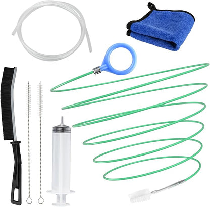 ecocstm Auto Sunroof Drain Cleaning Tool, 120 Inch Flexible Drain Brush, Sunroof Drain Cleaner with Pipe Cleaning Brush, Syringe Hose and Crevice Brush, Cleaning Tool for Drains, Sewers, Windshields