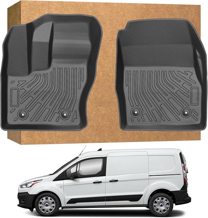 Floor Mats for Ford Transit Connect 2014-2021, TPE Waterproof Non-Slip All Weather Protection Custom, Front Row Floor Liners Set, Black