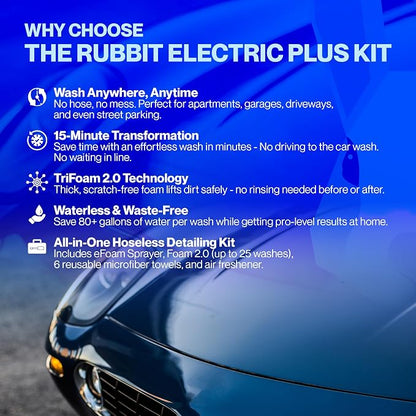 Electric Plus Kit, Waterless Car Wash Kit, Rechargeable Electric Sprayer, Foam 2.0 Solution, 6 Reusable Microfiber Towels, & Air Freshener, Car Cleaning Supplies, 9 Piece Auto Cleaning Kit